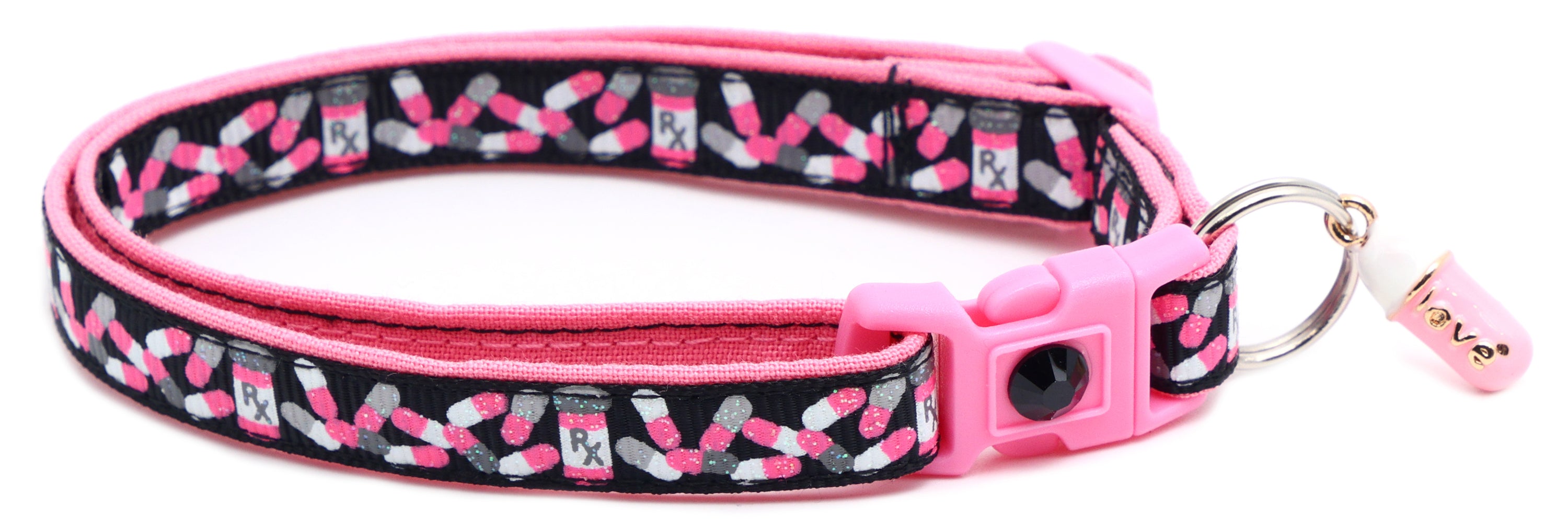 Handmade Pills Breakaway Cat Collar in reinforced cotton with adjustable sizes and breakaway clip for safety.